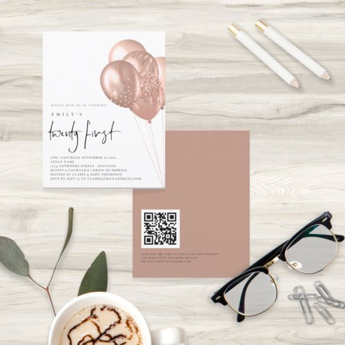 Budget Rose Gold Balloons QR Code 21st Party