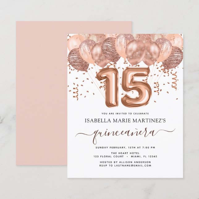 Budget Rose Gold Balloons Quinceañera Celebration (Front/Back)