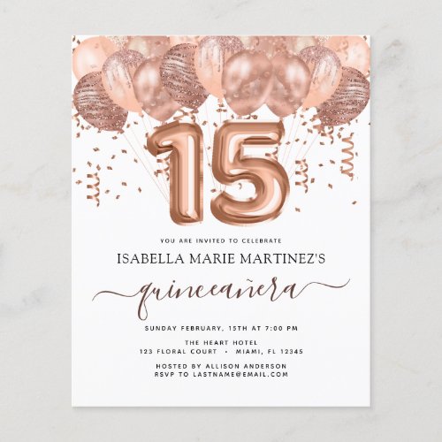 Budget Rose Gold Balloons Quinceaera Celebration Flyer