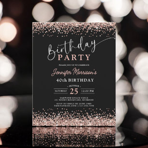 Budget Rose Gold Black Any Age 40th Birthday Flyer