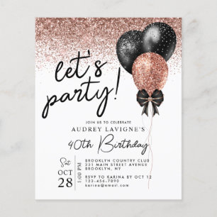 Budget Rose Gold Black Glitter Balloon Birthday