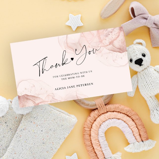 Budget rose gold blush baby shower thank you note card (Creator Uploaded)