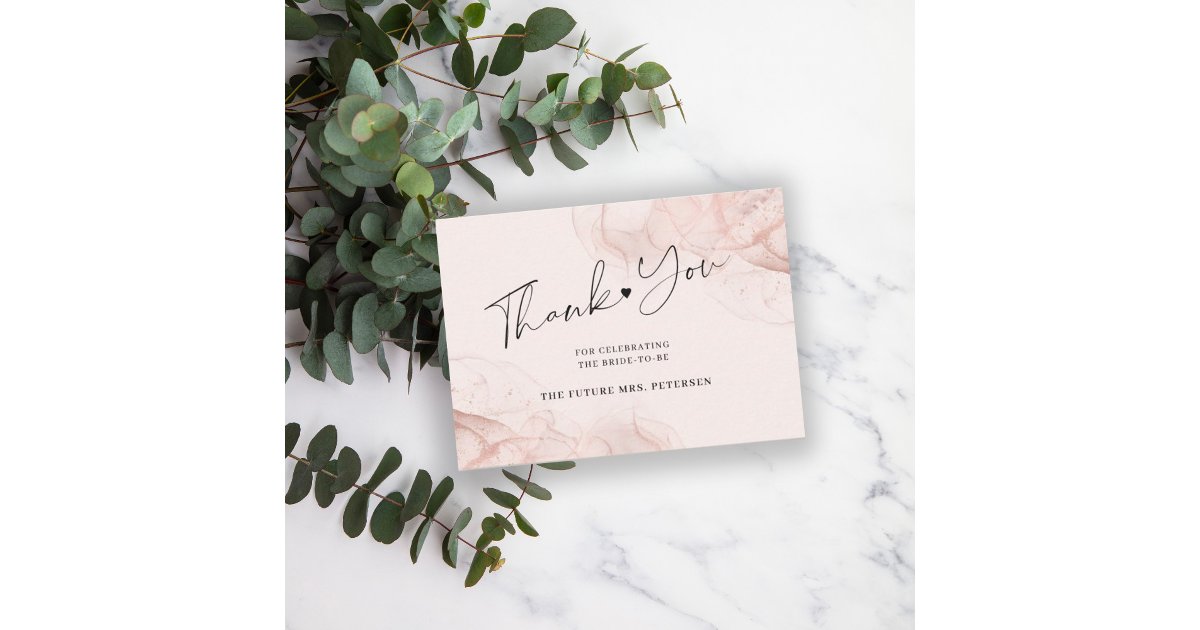 Budget rose gold blush bridal shower thank you note card | Zazzle