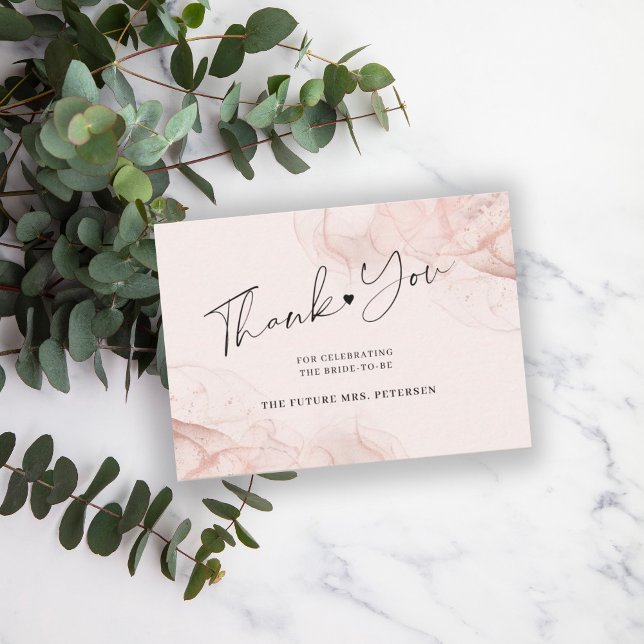 Budget rose gold blush bridal shower thank you note card (Creator Uploaded)