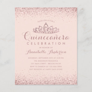 Budget Rose Gold Blush Quinceañera Tiara Invite
