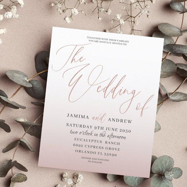 Budget Rose Gold Calligraphy Wedding Invitation (Creator Uploaded)