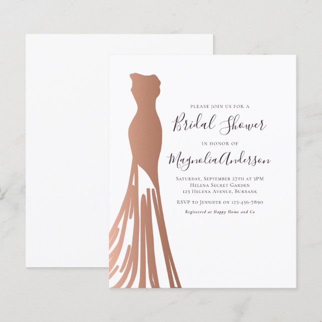 Budget Rose Gold Dress Bridal Shower Invitation (Front/Back)