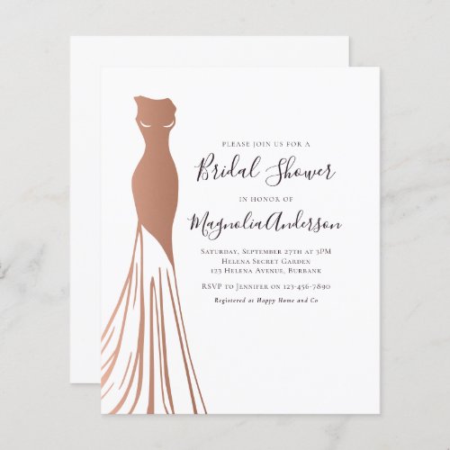 Budget Rose Gold Dress Bridal Shower Invitation