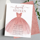 Sweet 16 Rose Gold Dress Birthday Party Invitation | Zazzle