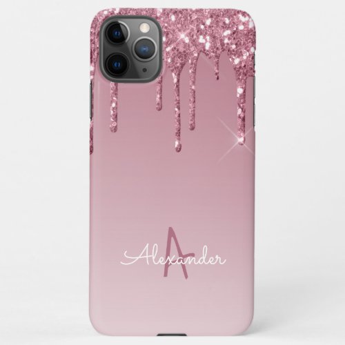 Budget Rose Gold Dripping Glitter Monogram Named iPhone 11Pro Max Case