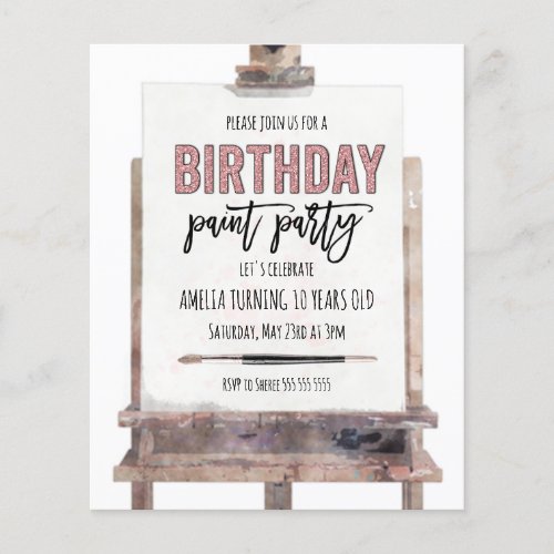Budget Rose Gold Easel Paint Kids Birthday Invite