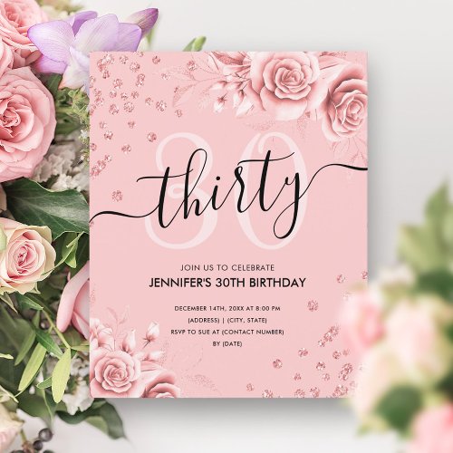BUDGET Rose Gold Floral Glitter 30th Birthday 