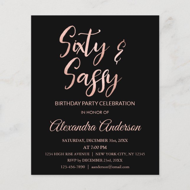 Budget Rose Gold Foil 60 Sixty Sassy Birthday Flyer (Front)
