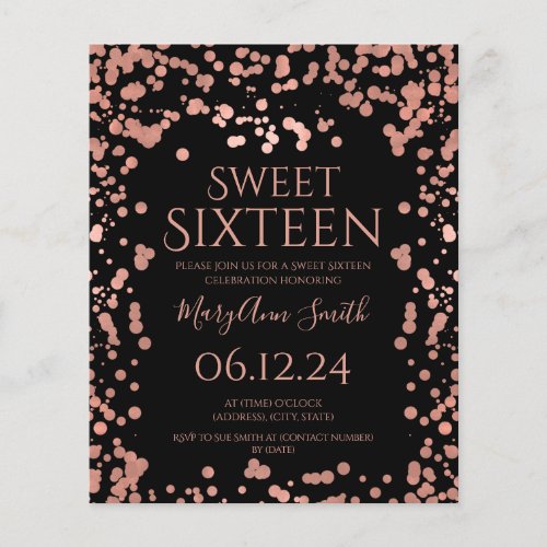 Budget Rose Gold Foil Confetti Sweet 16 Black  Flyer