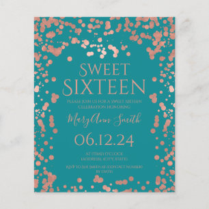 Budget Rose Gold Foil Confetti Sweet 16 Teal  Flyer