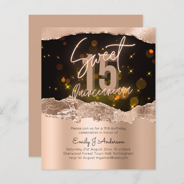 BUDGET Rose Gold Foil Glitter Quinceanera 15th (Front/Back)