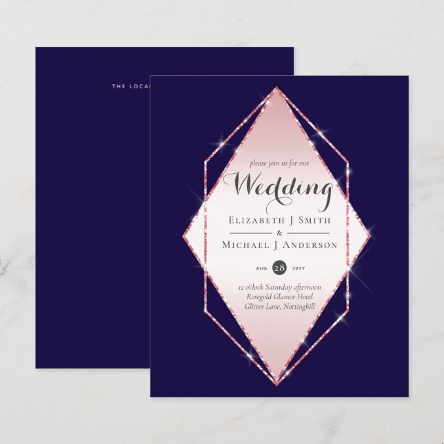 Budget Rose Gold Foil Look Geometric Wedding (Front/Back)