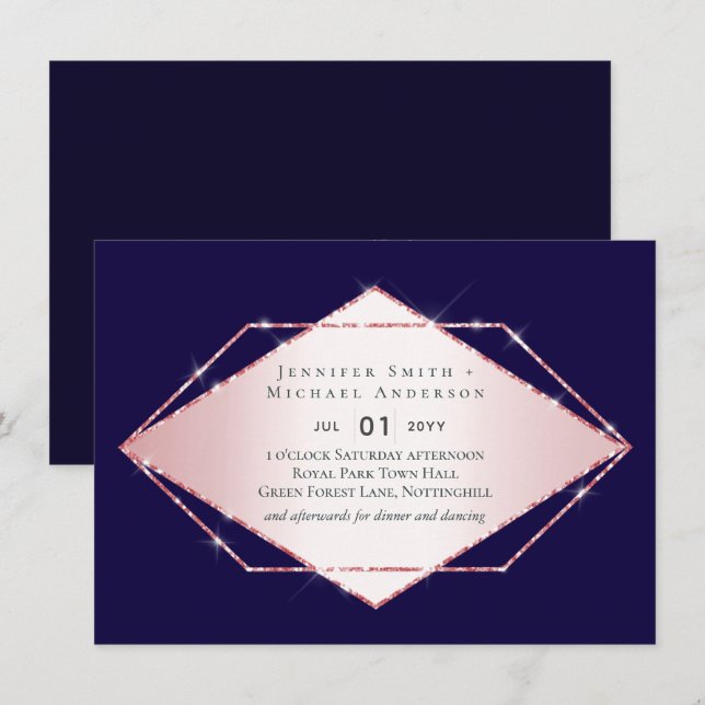 Budget Rose Gold Foil Look Geometric Wedding (Front/Back)
