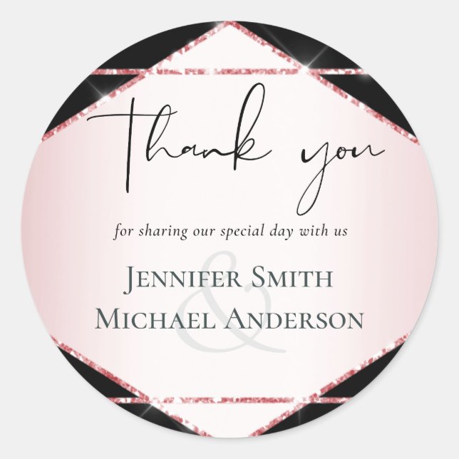 Budget Rose Gold Foil Look Geometric Wedding Classic Round Sticker (Front)