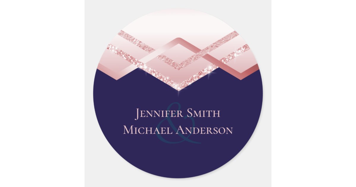 Budget Rose Gold Foil Look Geometric Wedding Classic Round Sticker | Zazzle