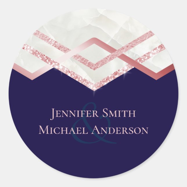 Budget Rose Gold Foil Look Geometric Wedding Classic Round Sticker (Front)