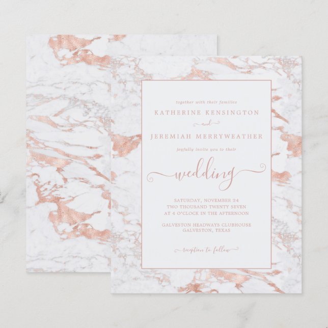 Budget Rose Gold Foil Marble Wedding Invitation (Front/Back)