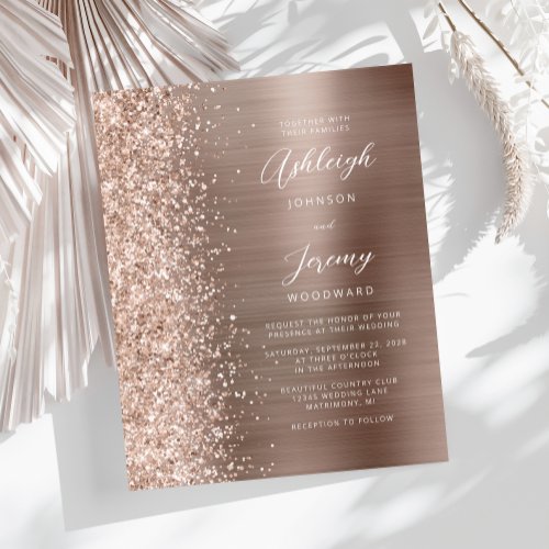 Budget Rose Gold Glam Glitter Wedding Invitation