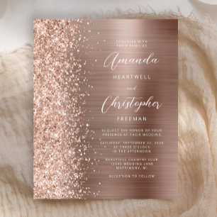 Budget Rose Gold Glam Glitter Wedding Invitation