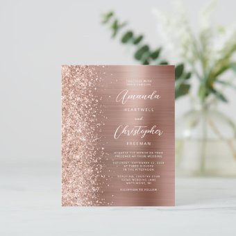 Budget Rose Gold Glam Glitter Wedding Invitation | Zazzle