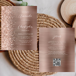 Budget Rose Gold Glam QR Code Wedding Invitation