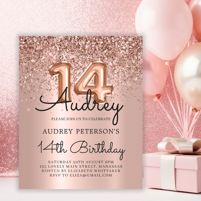 Budget Rose Gold Glitter 12th Birthday Invitation (Creator Uploaded)