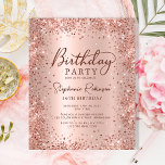 Budget Rose Gold Glitter 16th Birthday Invitation<br><div class="desc">Budget Modern elegant rose gold metallic and glitter Sweet 16 (Sixteen) birthday party invitations. This girly card design features stylish handwritten calligraphy script,  blush pink or rose gold faux brushed metallic background with loose glam glitter frame around. Easy to personalize,  perfect for any age.</div>