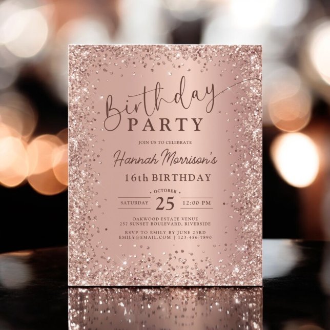 Budget Rose Gold Glitter 16th Birthday Invitation Flyer (Creator Uploaded)