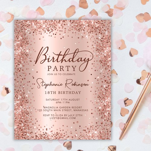 Budget Rose Gold Glitter 18th Birthday Invitation