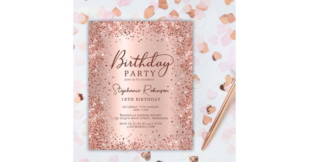 Budget Rose Gold Glitter 18th Birthday Invitation | Zazzle