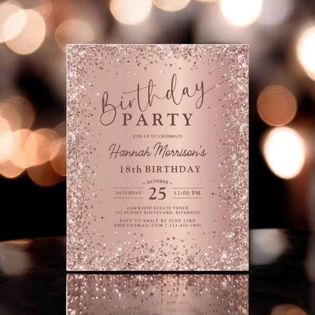 Budget Rose Gold Glitter 18th Birthday Invitation Flyer (Creator Uploaded)
