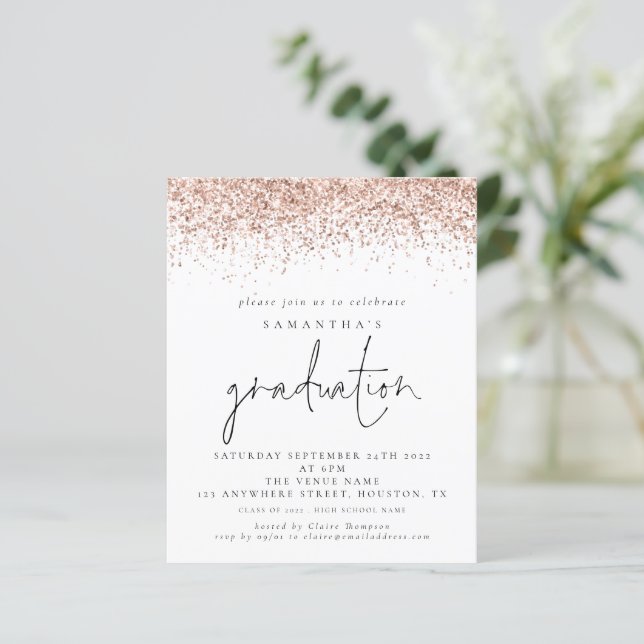 Budget Rose Gold Glitter 2024. Graduation Invite (Standing Front)