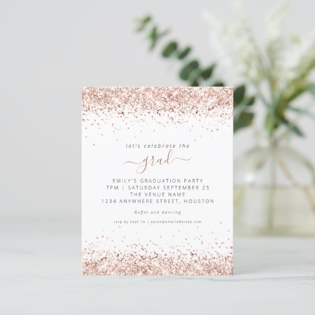 Budget Rose Gold Glitter 2024 Graduation Invite (Standing Front)
