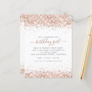Budget Rose Gold Glitter 21st Birthday Invitation