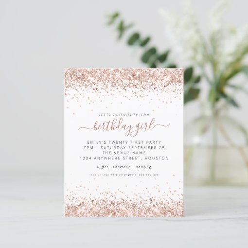 Budget Rose Gold Glitter 21st Birthday Invitation Zazzle