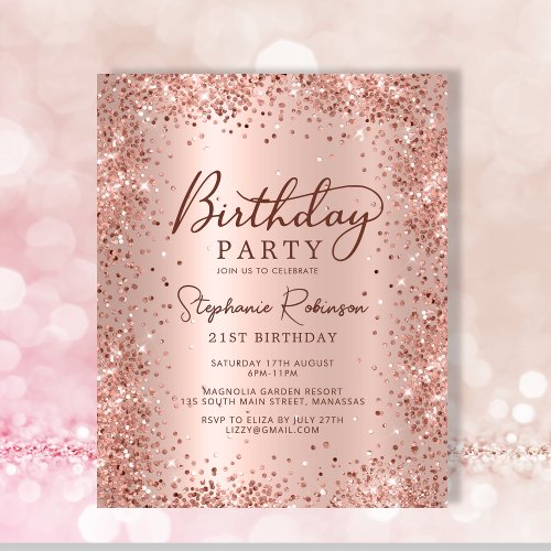 Budget Rose Gold Glitter 21st Birthday Invitation