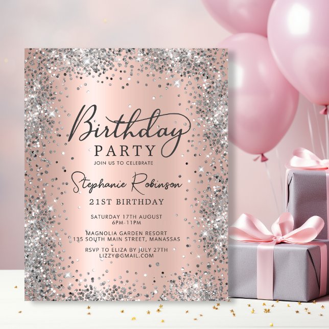 Budget Rose Gold Glitter 21st Birthday Invitation (Creator Uploaded)