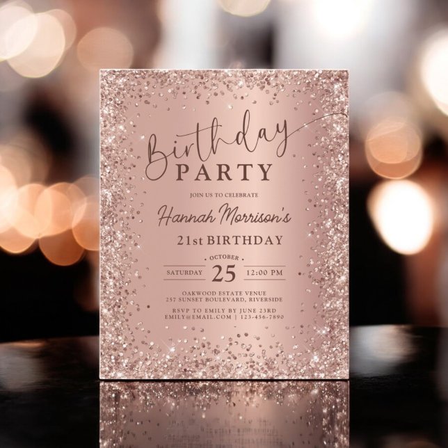 Budget Rose Gold Glitter 21st Birthday Invitation (Creator Uploaded)