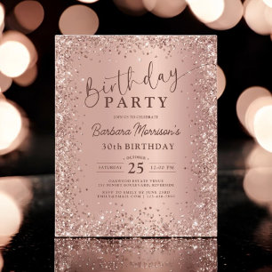 Budget Rose Gold Glitter 30th Birthday Invitation Flyer