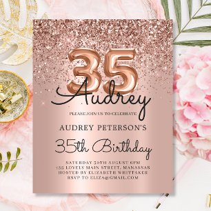 Budget Rose Gold Glitter 35th Birthday Invitation