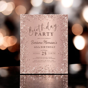 Budget Rose Gold Glitter 40th Birthday Invitation