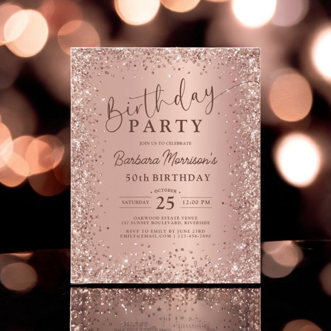 Budget Rose Gold Glitter 50th Birthday Invitation (Creator Uploaded)