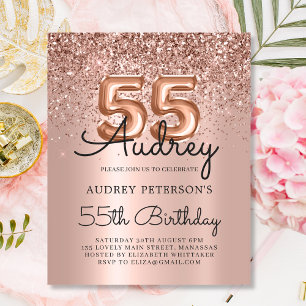 Budget Rose Gold Glitter 55th Birthday Invitation