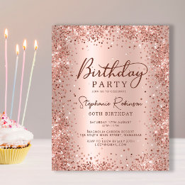 Budget Rose Gold Glitter 60th Birthday Invitation