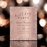 Budget Rose Gold Glitter 60th Birthday Invitation